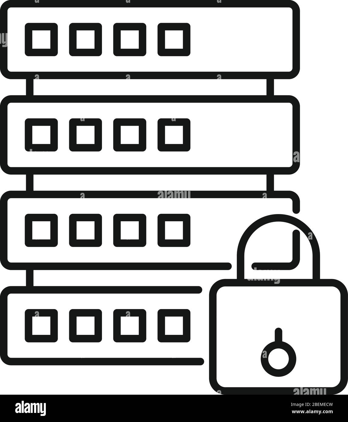 Icona del server protetto. Contorno icona del vettore del server protetto per il web design isolato su sfondo bianco Illustrazione Vettoriale