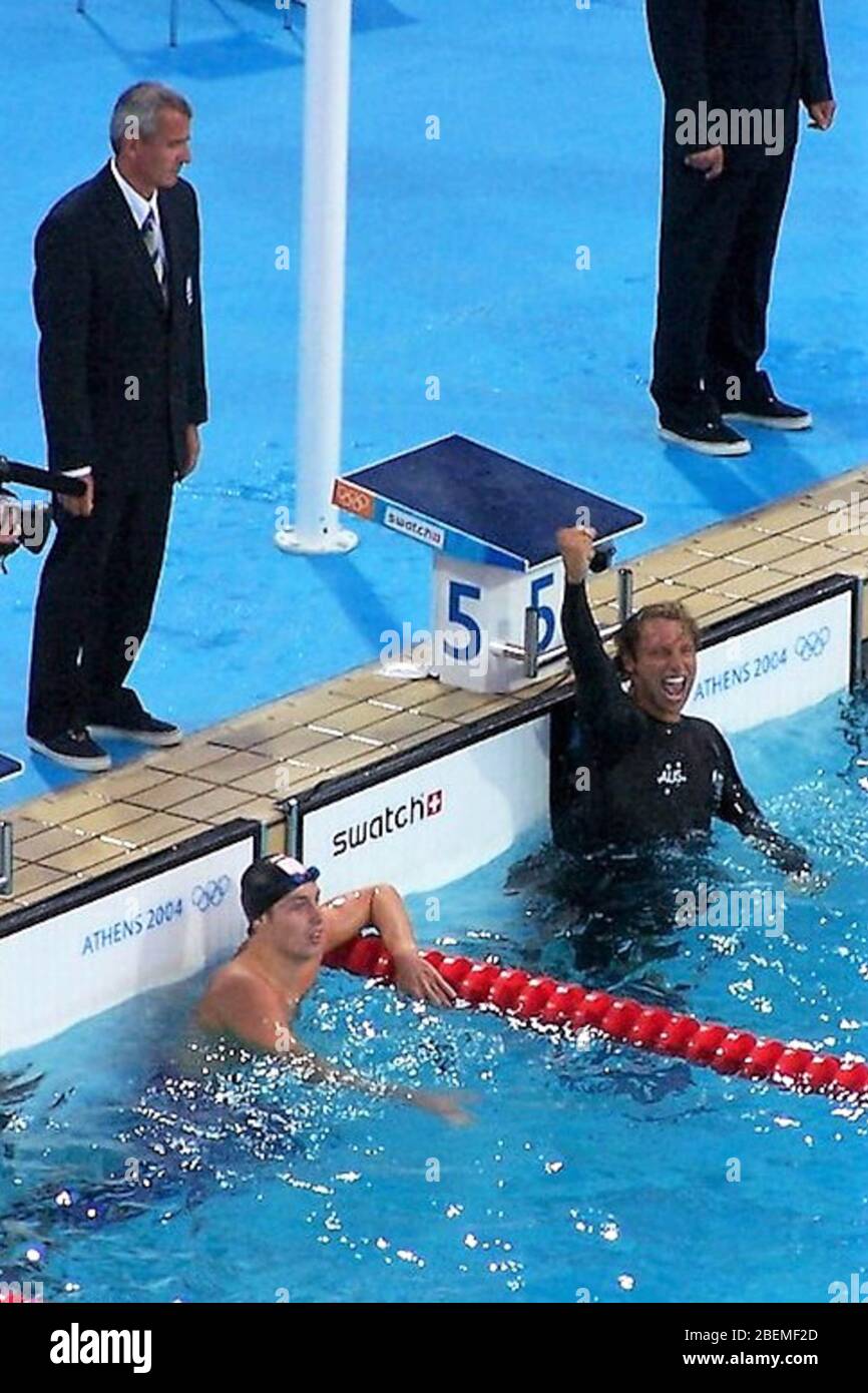 Grece,Athenes ,jeux olympiques d'été Ian Thorpe campione olimpico d'Australia 200 m NL e 400 m NL e Pieter van den Hoogenband.of Nederlandt Photo Laurent Lairys / DPPI Foto Stock