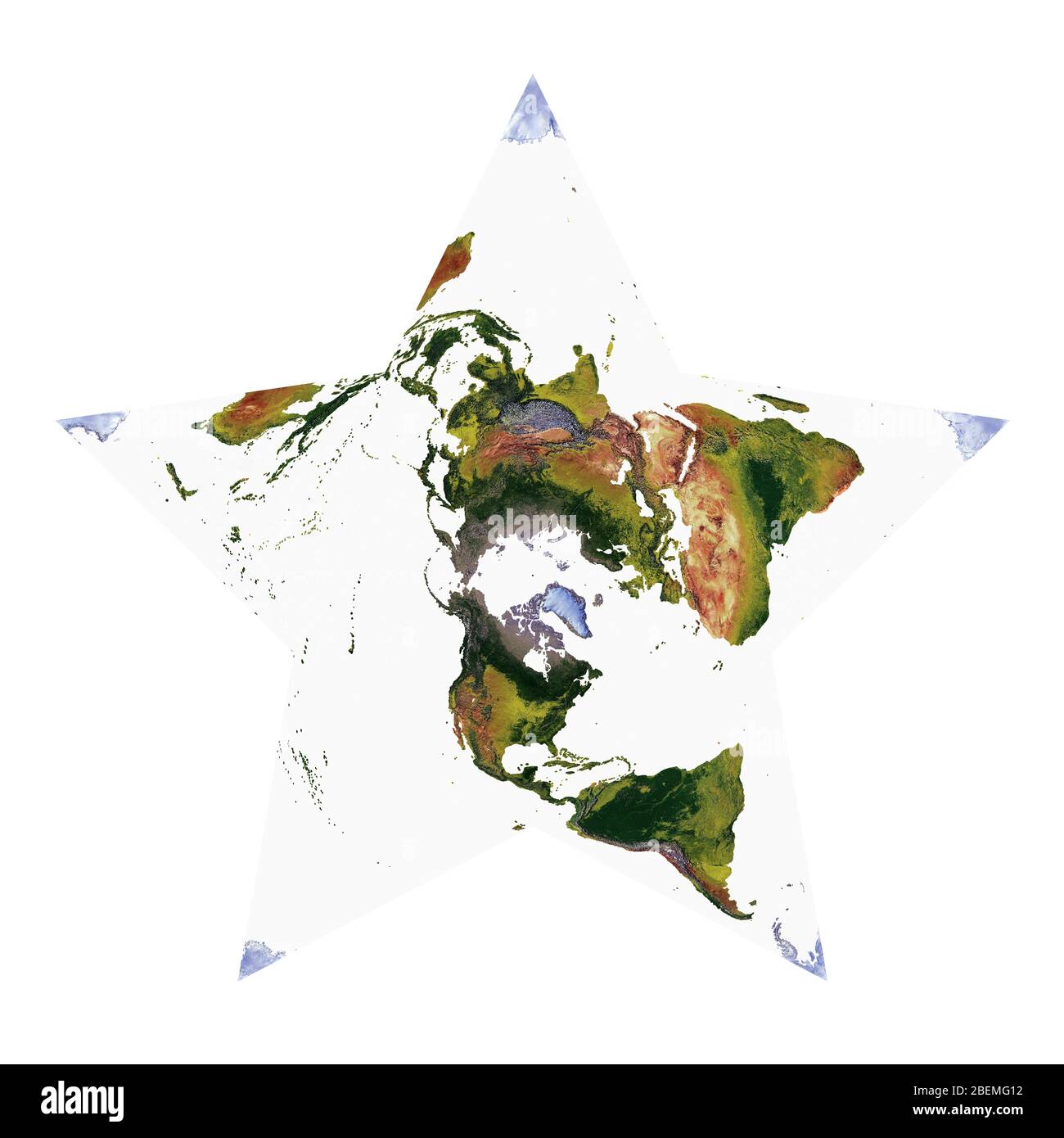 Mappa del mondo che mostra la copertura del terreno e rilievo ombreggiato con uno stile naturale e un rilievo ombreggiatura degli oceani. Proiezione Berghaus Star AAG. Foto Stock