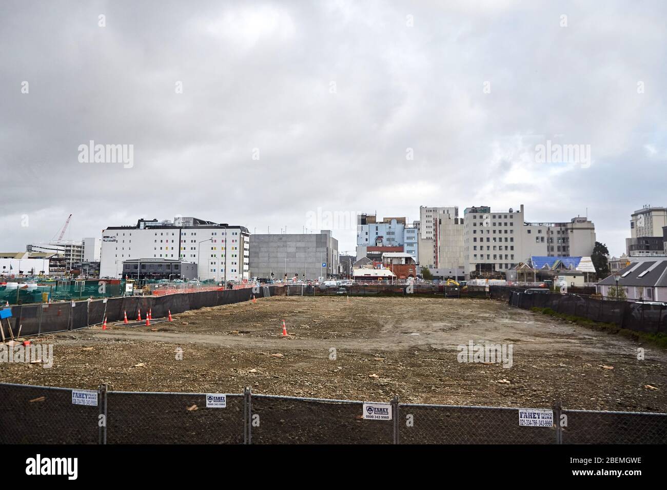 Christchurch, Nuova Zelanda - 10 giugno 2017: Lavori di costruzione e costruzione a Christchurch dopo il terremoto del 2011 Foto Stock