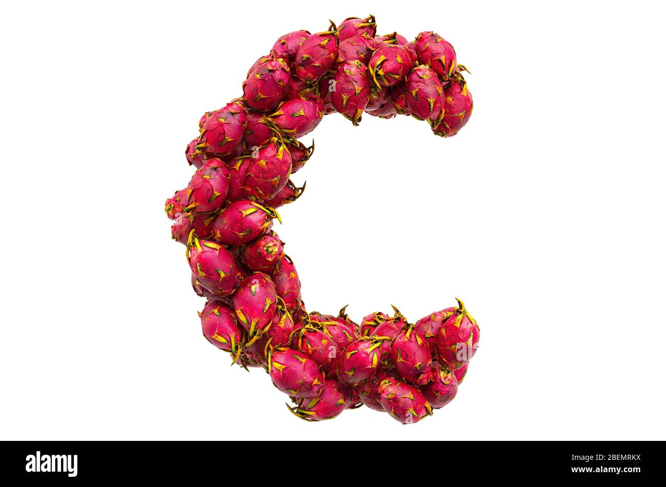 Lettera C da frutti drago, rendering 3D isolato su sfondo bianco Foto Stock