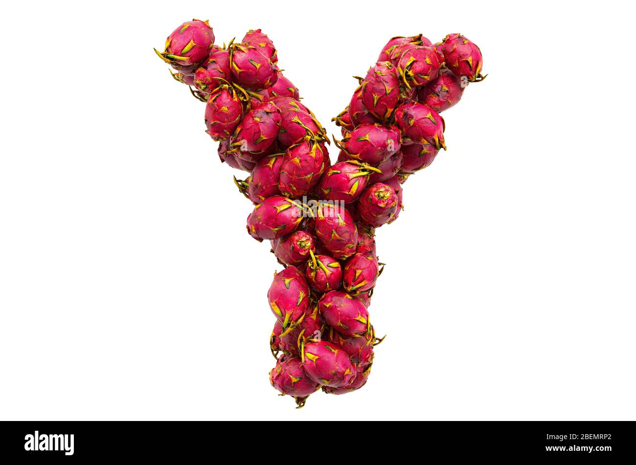 Lettera Y da frutti drago, rendering 3D isolato su sfondo bianco Foto Stock