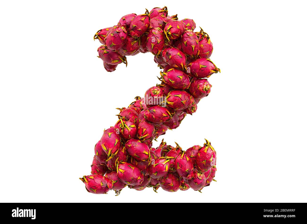 Numero 2 da frutti drago, rendering 3D isolato su sfondo bianco Foto Stock