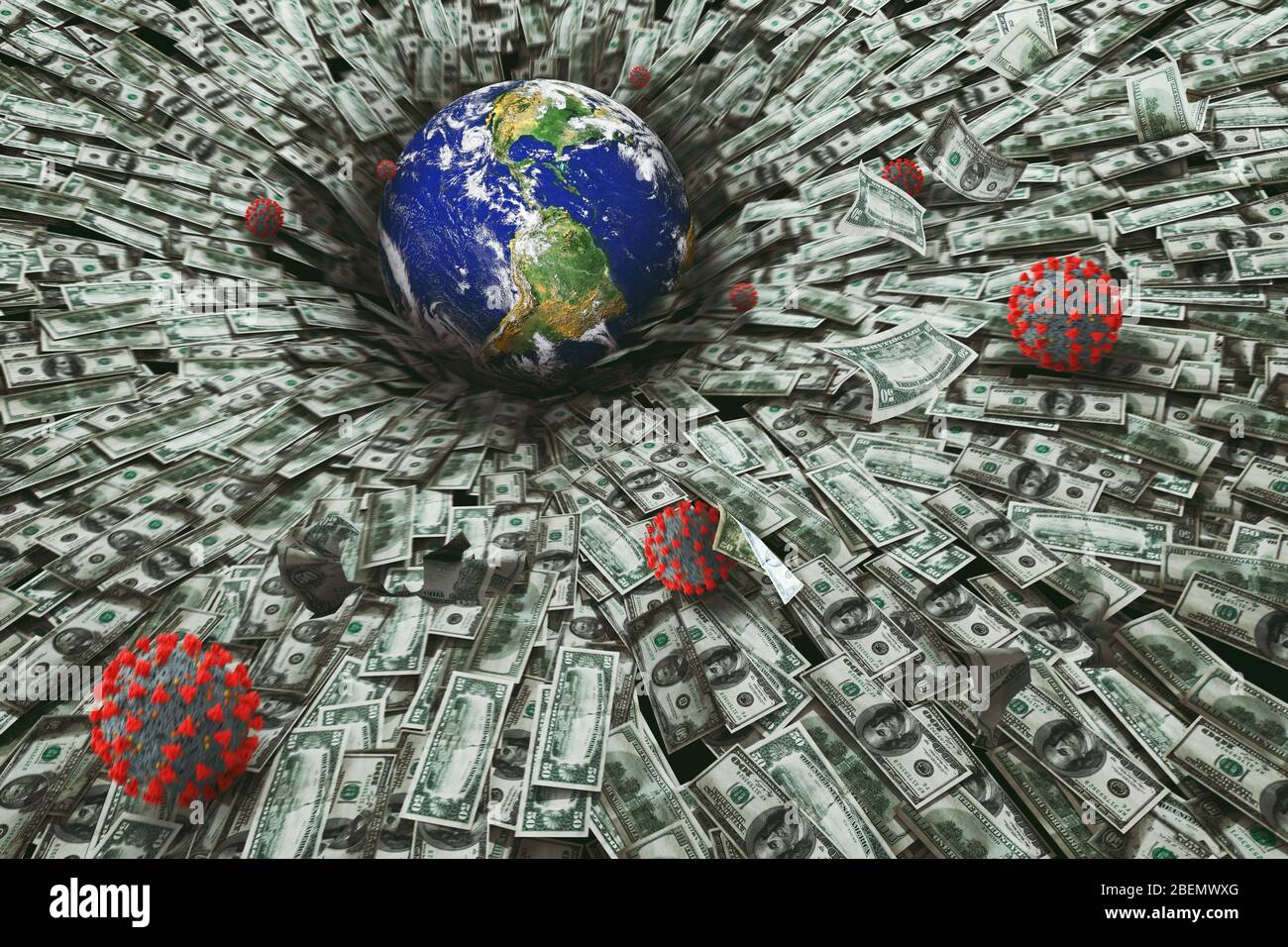 Problema mondiale di recessione economica e crisi dovuta al problema del coronavirus 19. Terra fornita dalla NASA Foto Stock