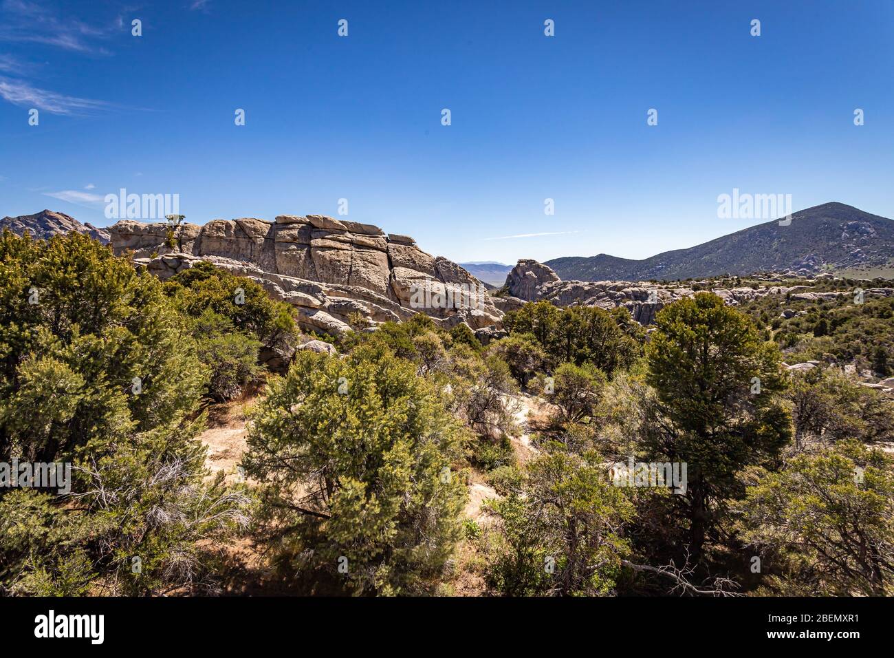La città di rocce in Idaho ha segnato il giro di boa della California Trail e oggi offre arrampicata su roccia. Foto Stock