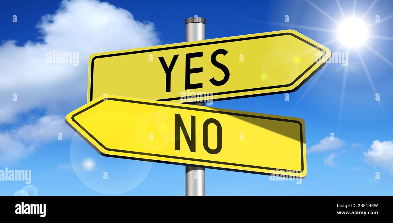 Cartello giallo metallico con due frecce, SKY Foto Stock