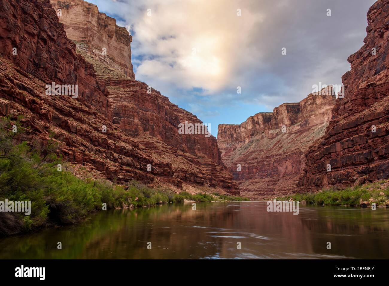 Il Grand Canyon si riflette sulla scogliera del fiume Colorado durante un giorno (Georgie's Camp Mile 20), il Grand Canyon National Park, Arizona, Stati Uniti Foto Stock