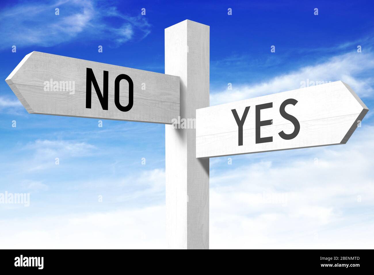 Cartello bianco in legno con due frecce, SKY Foto Stock