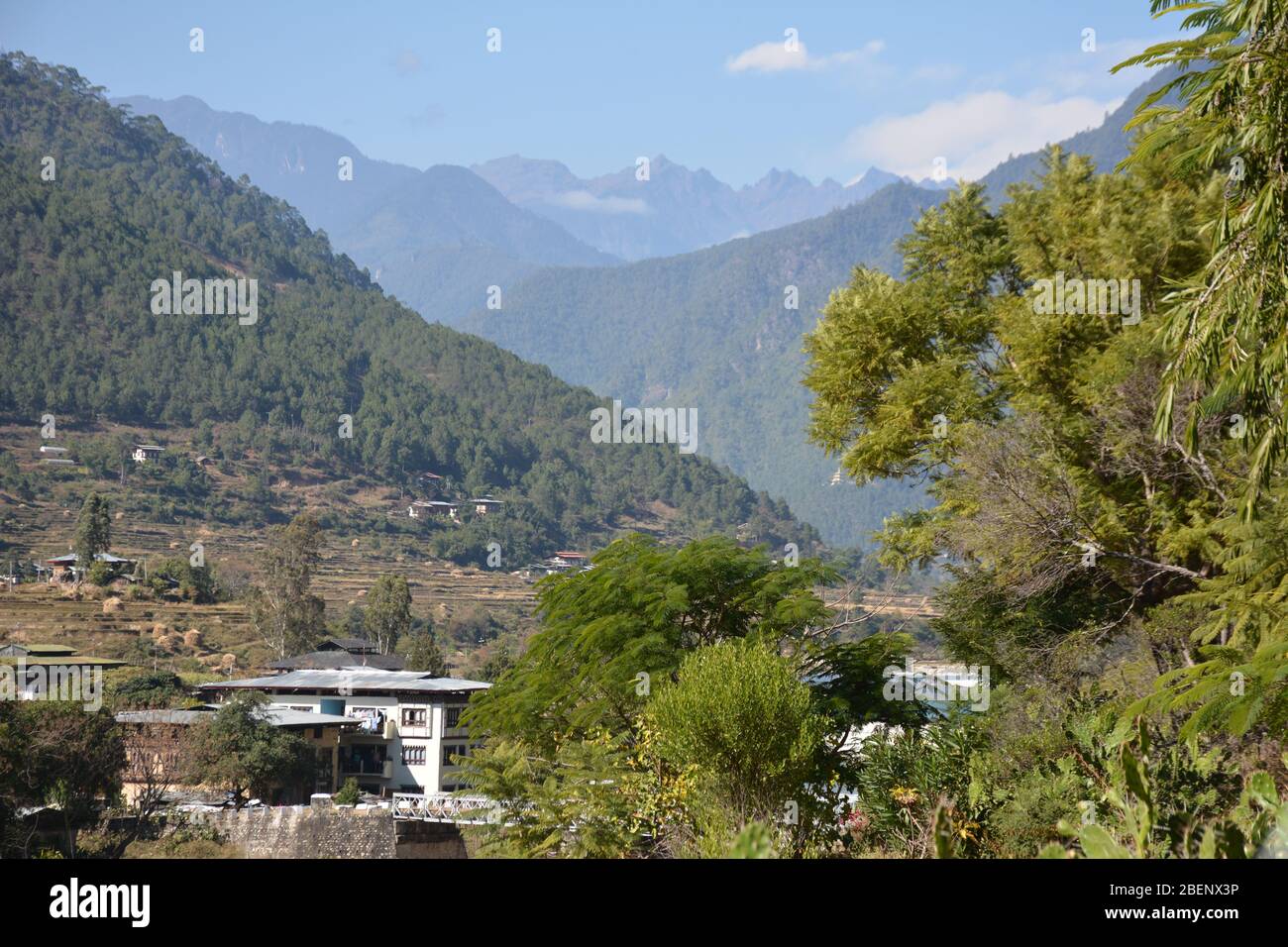 Paesaggio vicino Punakha, Bhutan. Foto Stock