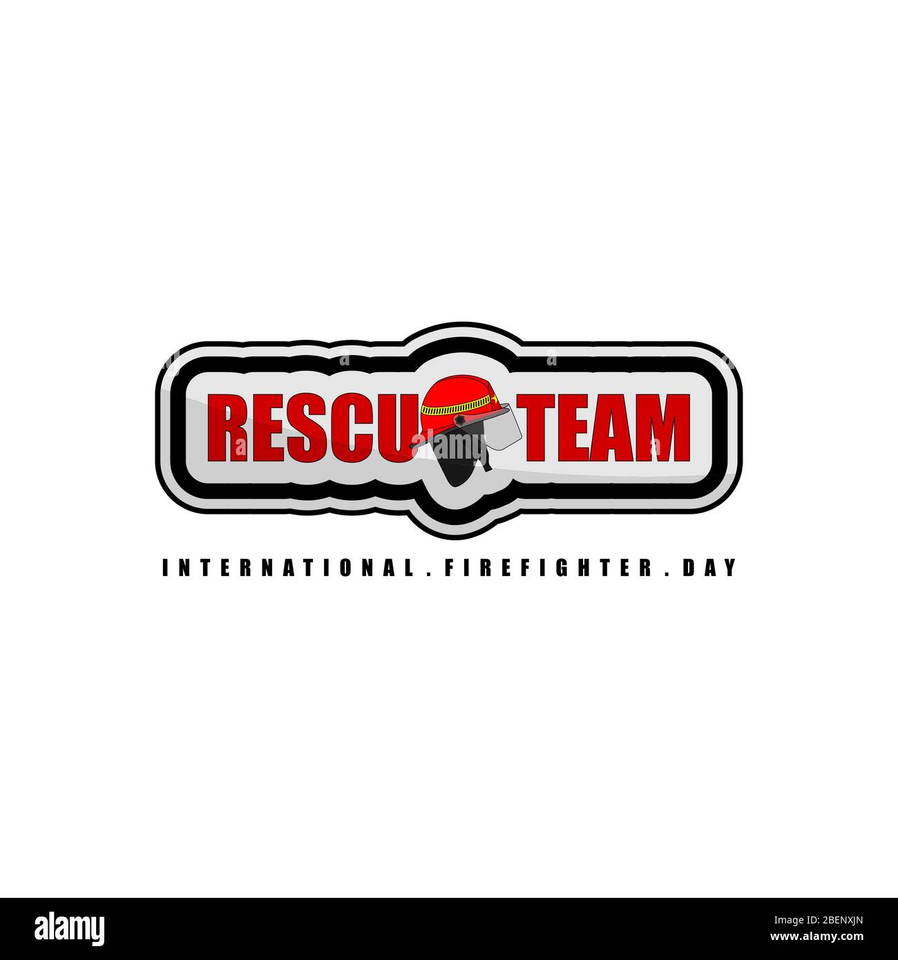 Tipografia circa la Giornata Internazionale del Vigitore. Rescue team testo tipografico, Rescue Sticker modello di progettazione Illustrazione Vettoriale