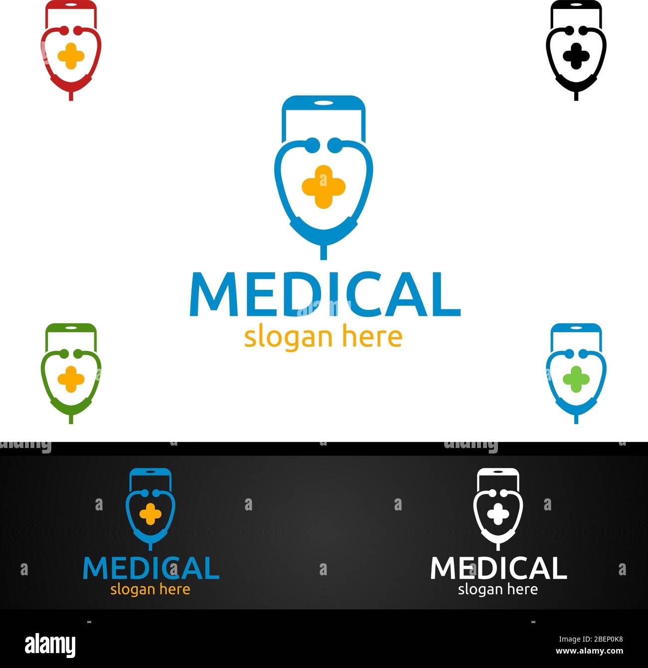 Logo Mobile Cross Medical Hospital per il concetto di Clinica di emergenza o Volontarii Illustrazione Vettoriale