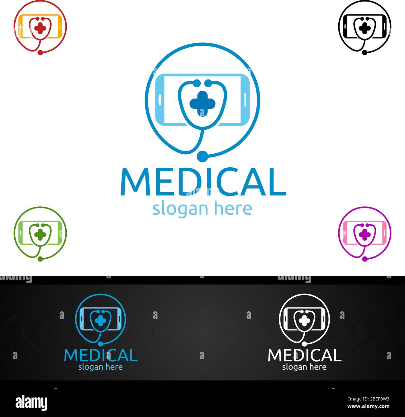 Logo Mobile Cross Medical Hospital per il concetto di Clinica di emergenza o Volontarii Illustrazione Vettoriale