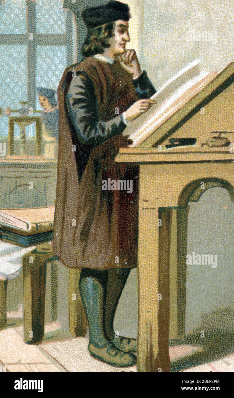 Ritratto de l'imprimeur humansite italien Aldo Manuzio (alde l'ancien) ((l'umanista italiano Aldus Manutius) (1449-1515) Chromolithograph 19° centur Foto Stock