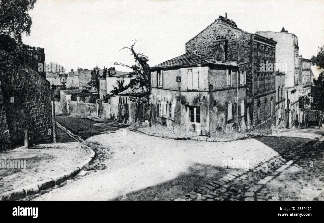 Vue de la rue des saules et de l'abreuvoir, vieux Montmartre, parigi (vista della vecchia Montmartre, Parigi) carte postale 1906 Collection privee Foto Stock