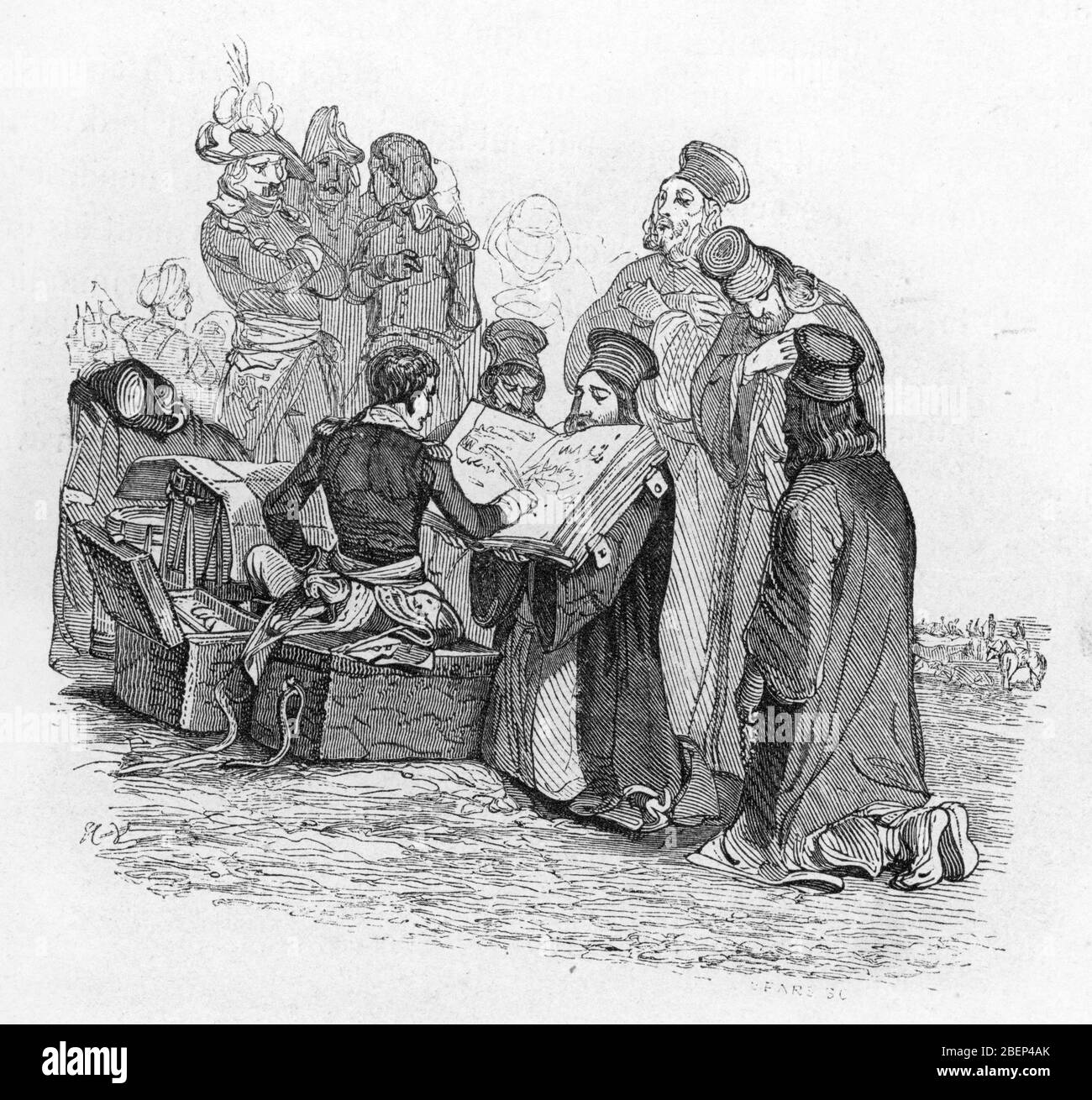 Campagne d'Egypte : le General Napoleon Bonaparte (1769-1821) incontro une deputation d'arabes envoues par les moines du mont sinai luogo solliciter Foto Stock