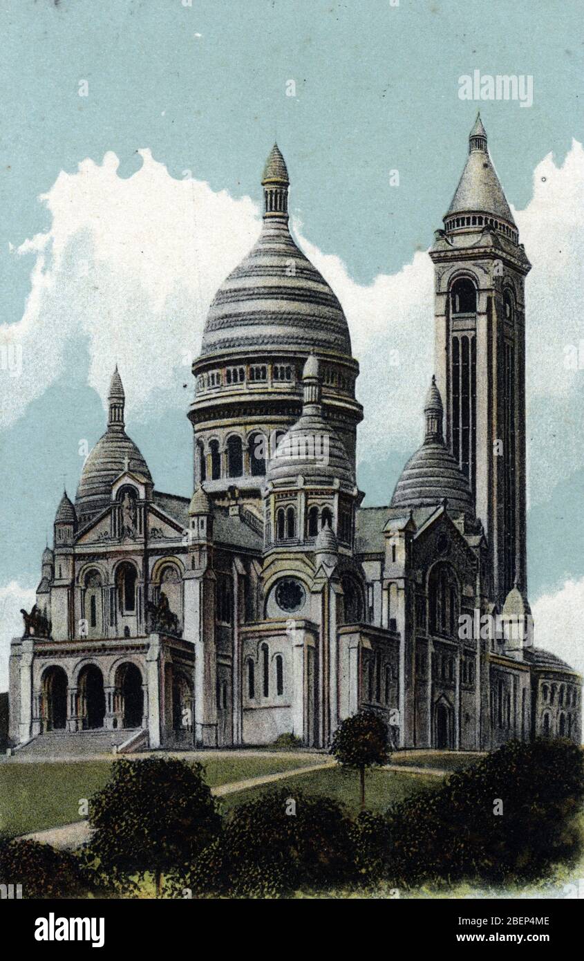 Vue de la basilique du sacre coeur a Paris, Montmartre 1910 environ carte postale Collection privee Foto Stock
