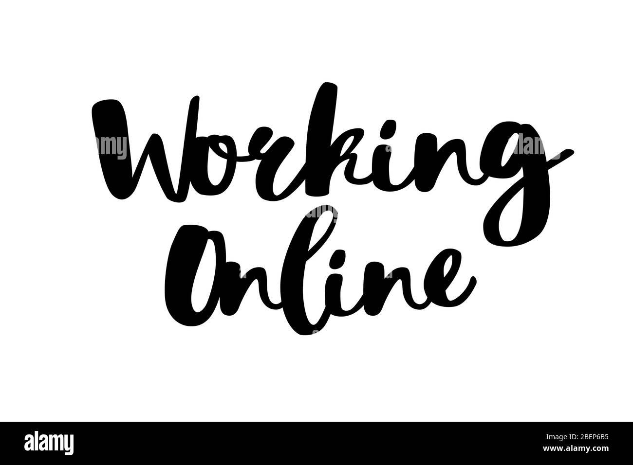 Testo in linea. Elegante scritta a mano nera su bianco. Concetto freelance. Lavorare da casa. Rimani a casa. Vettore disegnato a mano moderno. Isolati Illustrazione Vettoriale