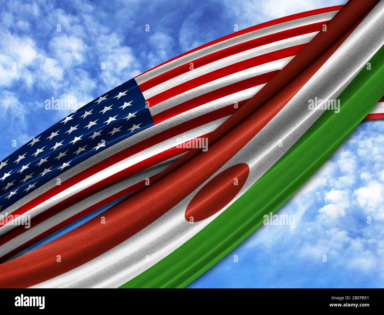 Bandiera d'America con bandiera Niger su sfondo cielo Foto Stock