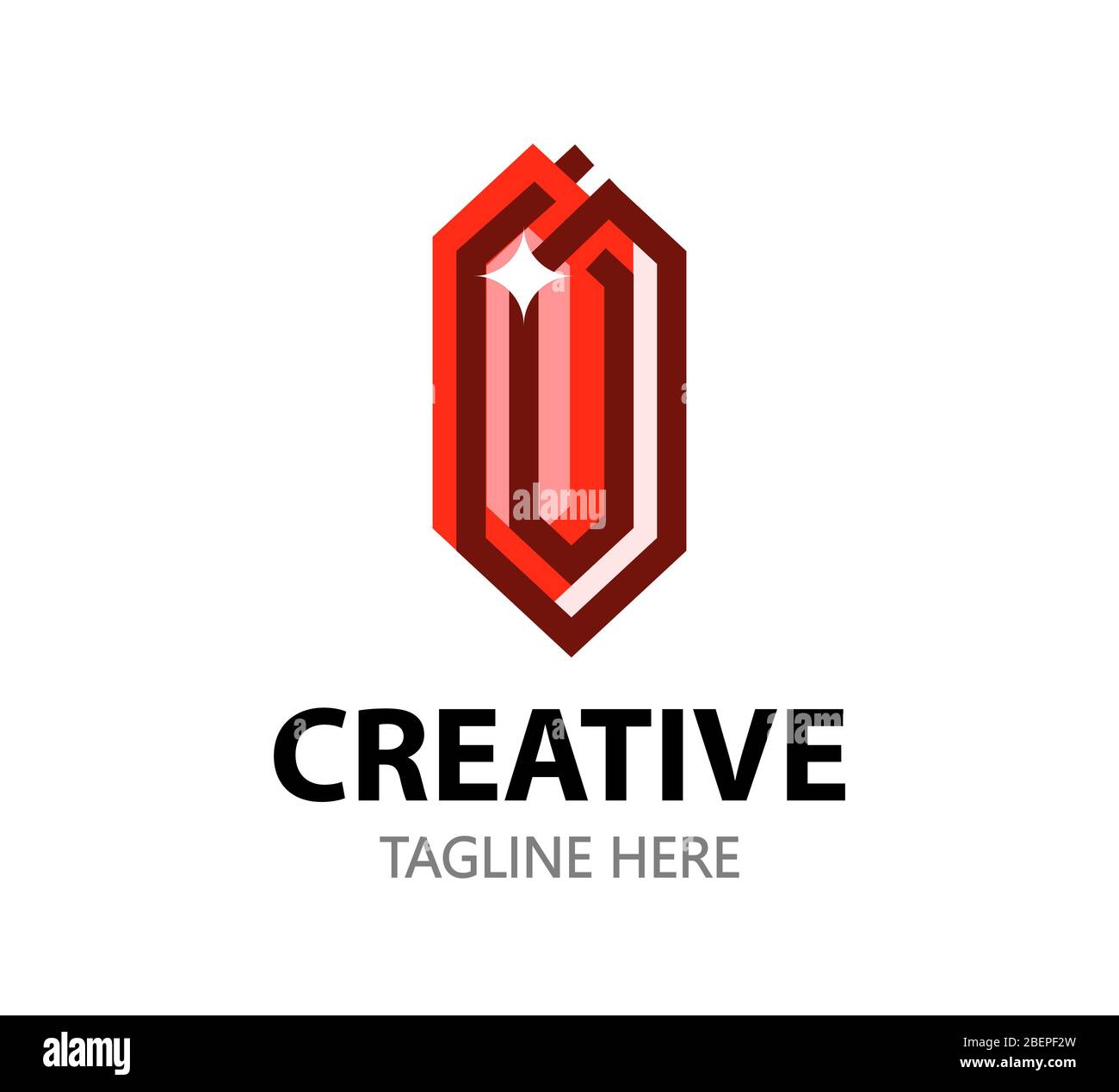 Modello di logo di gioielli in stile grafico creativo. Rosso rubino Crystal su bianco con titolo di società e slogan. Illustrazione Vettoriale Modello di logo di gioielli in stile grafico creativo. Rosso rubino Crystal su bianco con titolo di società e slogan. Illustrazione Vettoriale