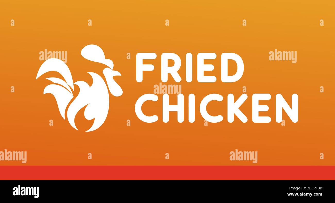 Logo di pollo fritto con gallo ardente con fuoco. Emblema creativo di cartoon con titolo sul classico colore caldo arancione. Illustrazione Vettoriale Logo di pollo fritto con gallo ardente con fuoco. Emblema creativo di cartoon con titolo sul classico colore caldo arancione. Illustrazione Vettoriale