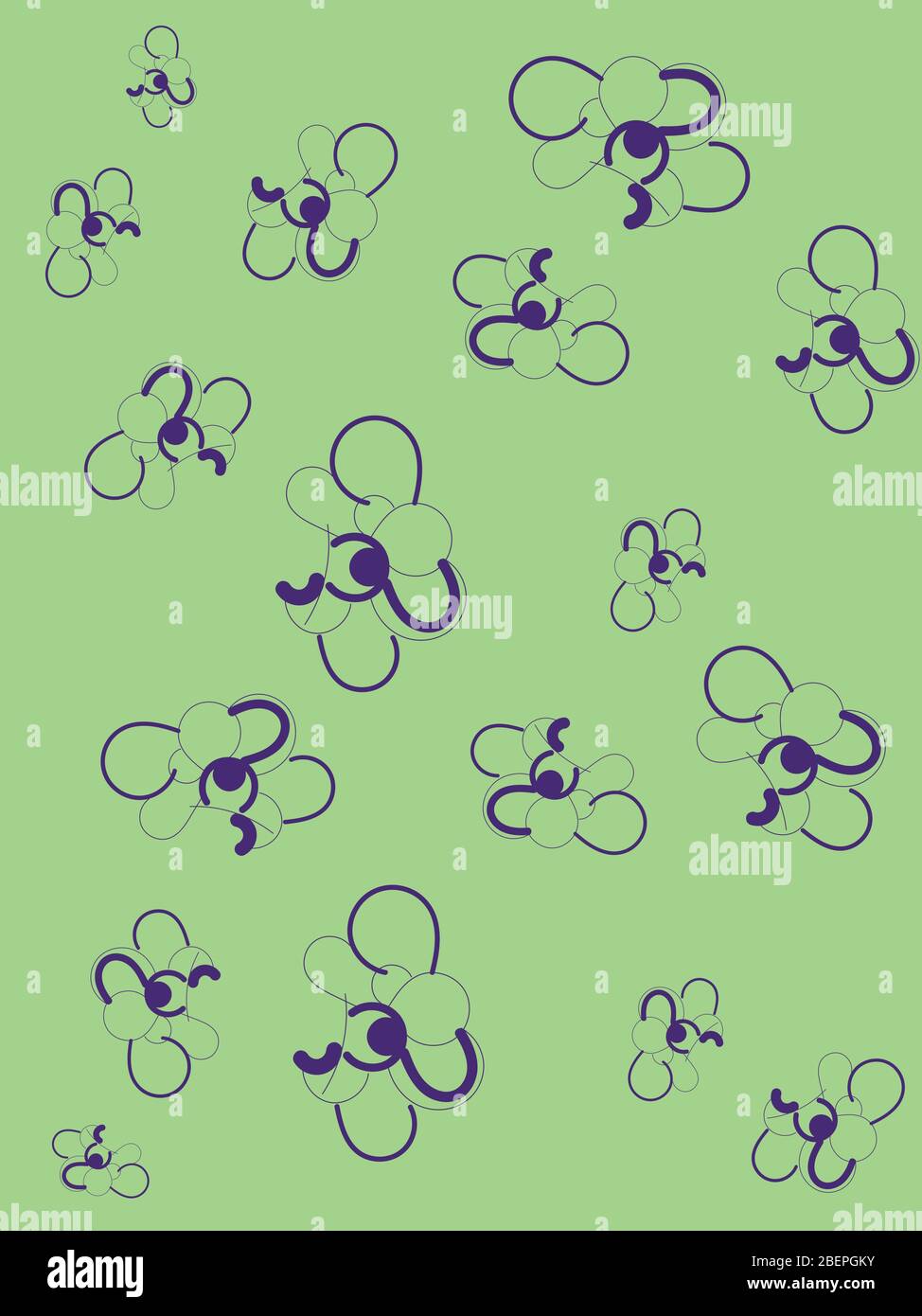 Astratto sfondo verde con fiori decorativi viola Illustrazione Vettoriale