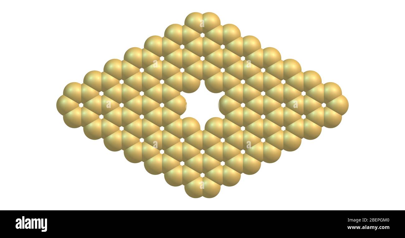 Poro in grafene che è un allotropo di carbonio sotto forma di reticolo esagonale bidimensionale, su scala atomica, in cui un atomo forma ciascun vertice Foto Stock