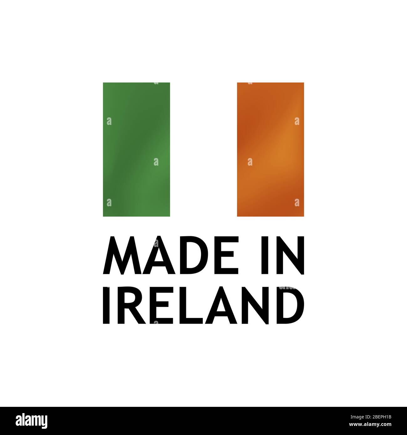 Made in Ireland Label, modello di tag vettoriale con bandiera irlandese isolato su bianco. Illustrazione Vettoriale