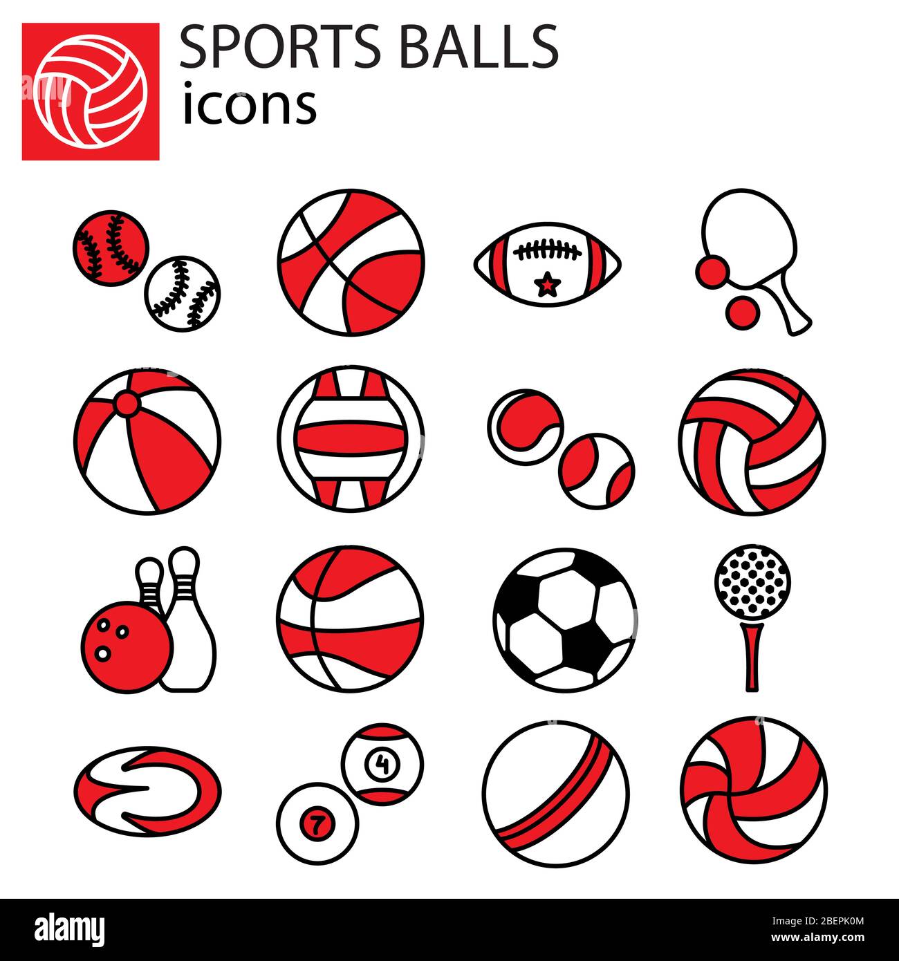 Linea Web impostata. Palloni sportivi Illustrazione Vettoriale