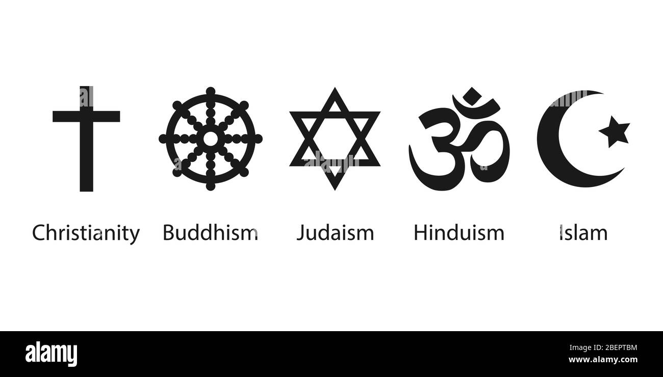 Set di icone simboli religiosi. Illustrazione vettoriale, design piatto. Illustrazione Vettoriale