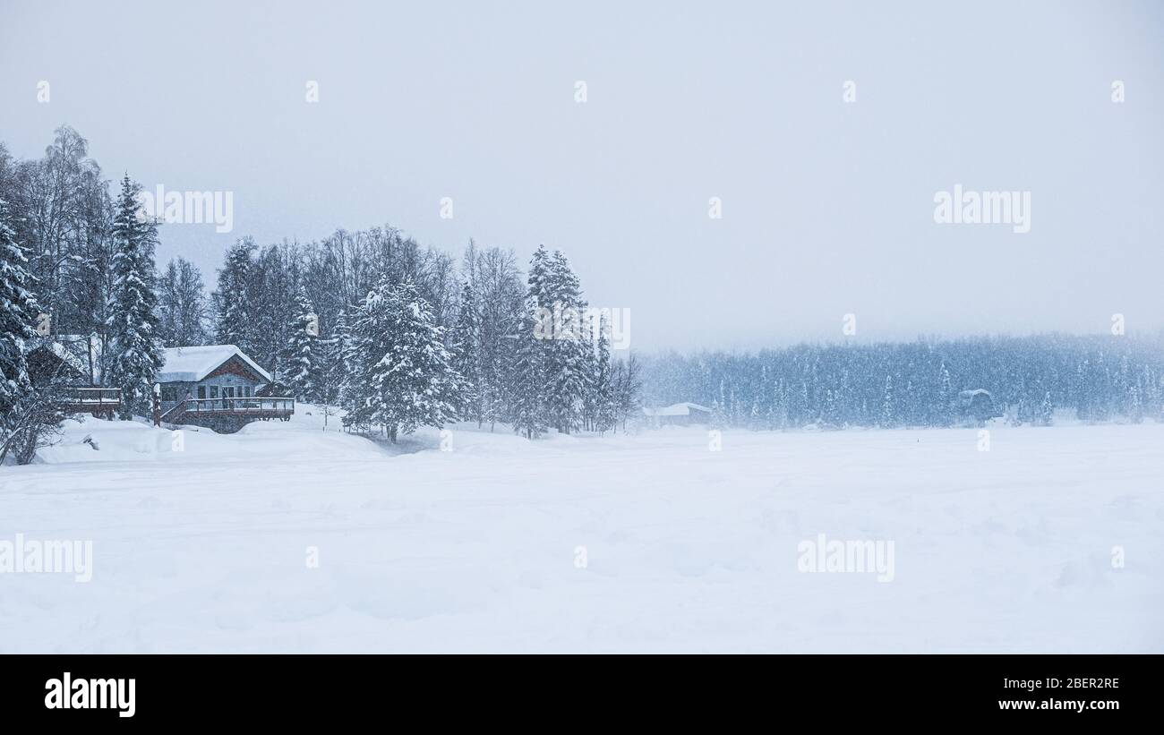 Abbellite il paesaggio innevato sul Lago congelato Foto Stock