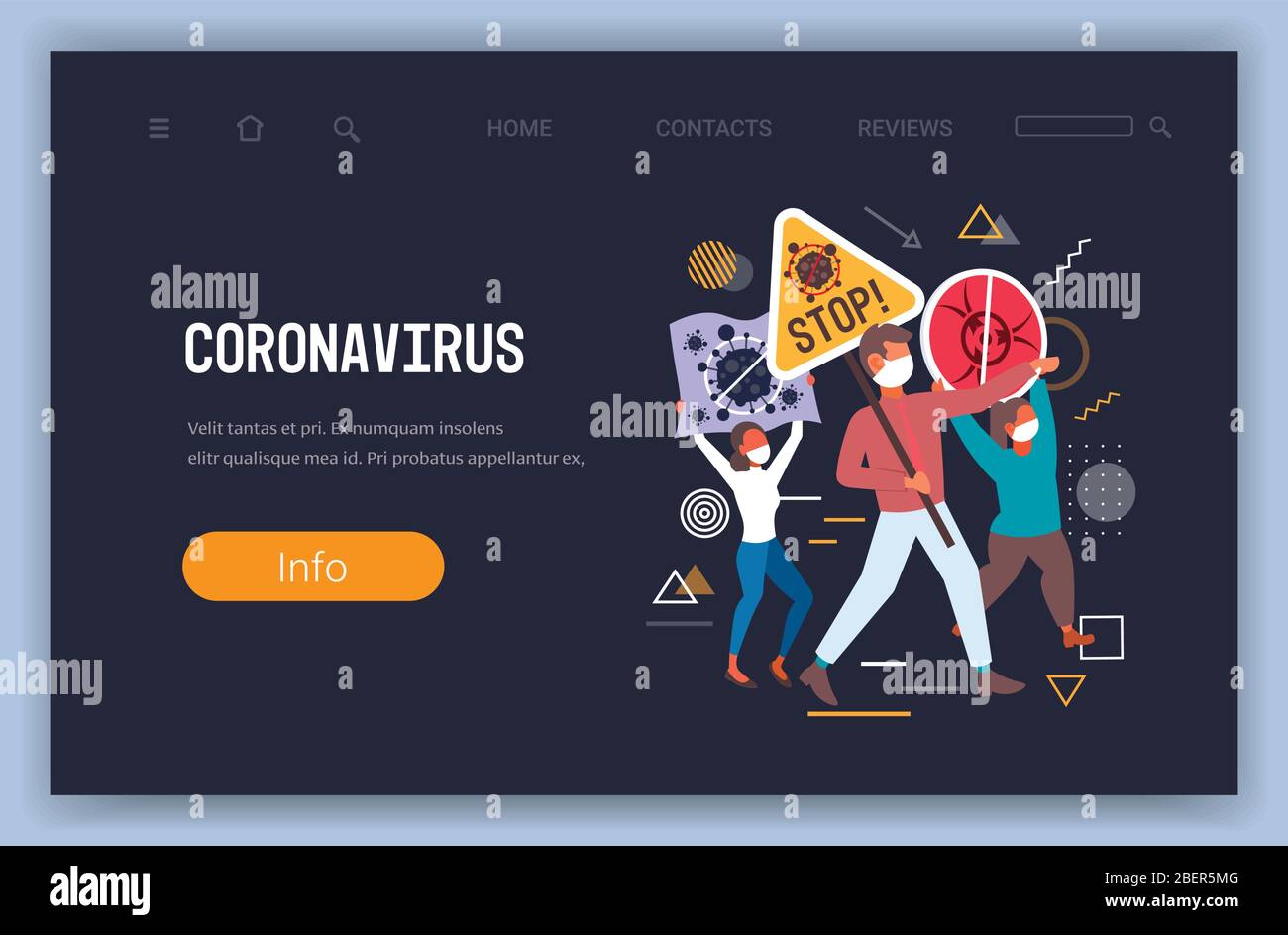 persone in maschera protettiva che tiene striscioni dimostrare contro covid-19 pandemic stop coronavirus concetto orizzontale a tutta lunghezza copia spazio illustrazione vettoriale Illustrazione Vettoriale