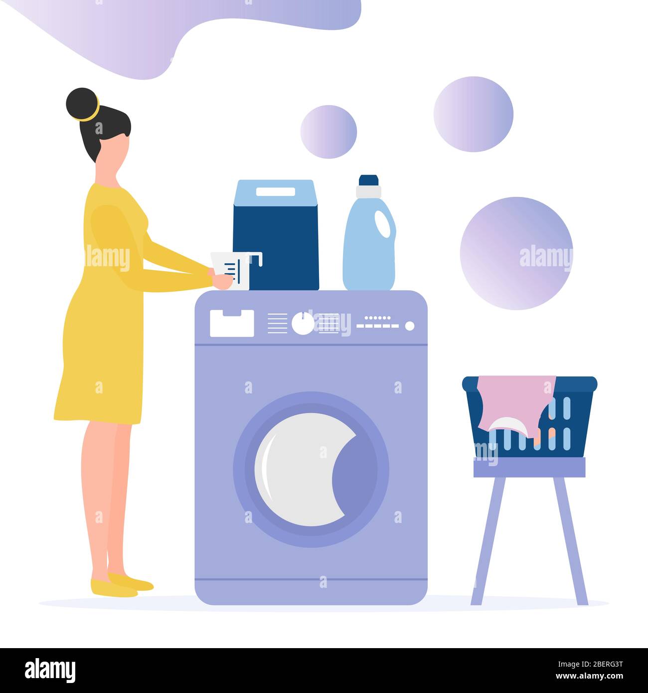 Vector illustrazione Donna porta lavare i vestiti sporchi lavatrice, cesto  di biancheria, detersivi per bucato. Lavaggio dei vestiti. I chores  domestici della famiglia Immagine e Vettoriale - Alamy