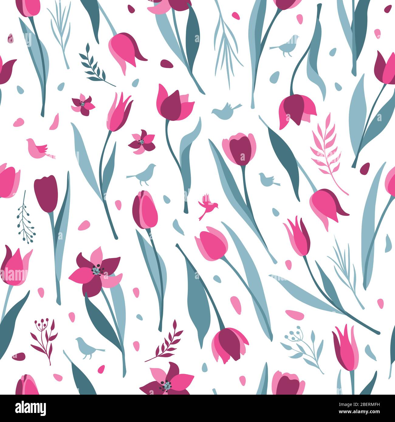 Motivo vettoriale tulipano senza cuciture su sfondo bianco. Tulipani icona piatta illustrazione di tulipano. 8 marzo. Giorno delle donne. Illustrazione della superficie vettoriale. Illustrazione Vettoriale