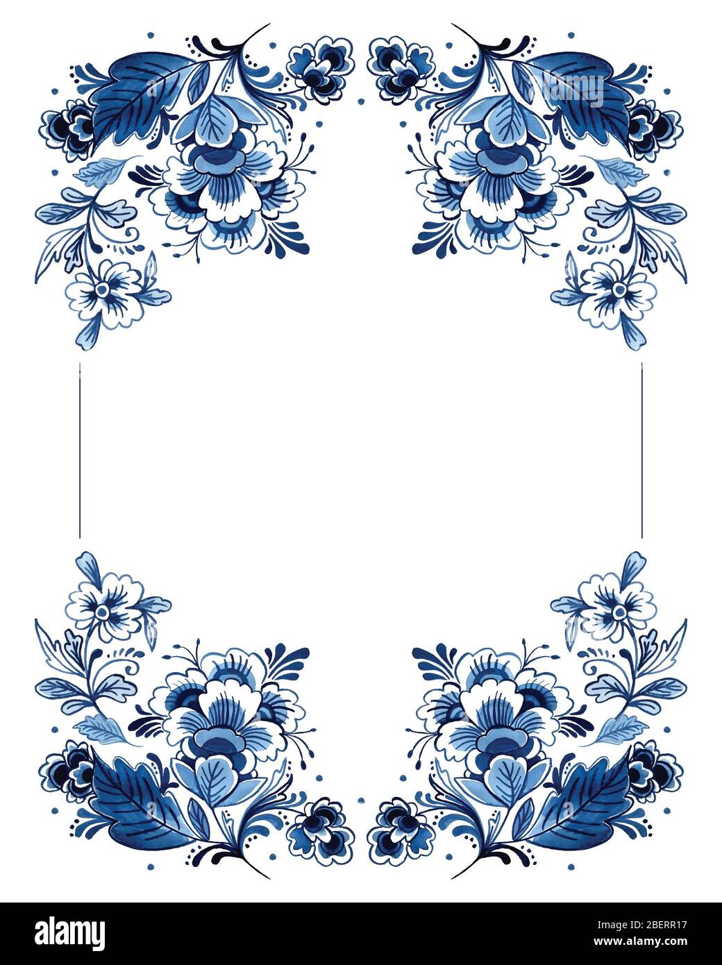 Cornice di ispirazione floreale Delft Blue Foto Stock