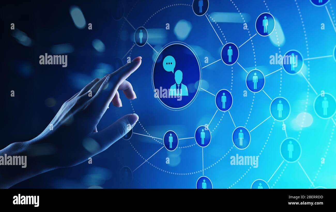 Piattaforma di social media, struttura di comunicazione con i clienti, SMM, Marketing. Internet e tecnologia aziendale Foto Stock