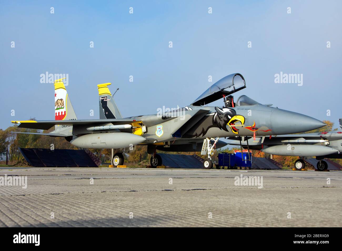 L'aeronautica militare degli Stati Uniti F-15C durante l'esercizio Clear Sky in Ucraina. Foto Stock