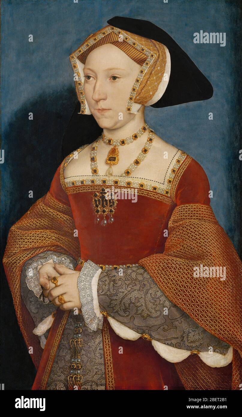 Pittura ad olio del XVI secolo di Jane Seymour, Regina d'Inghilterra. Foto Stock