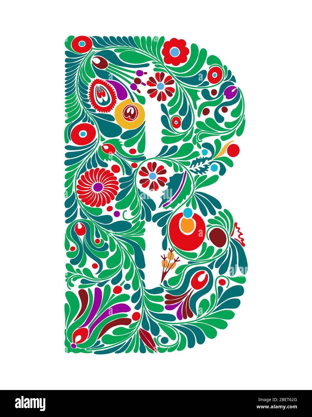 Lettera maiuscola B fatta con foglie e fiori Illustrazione Vettoriale