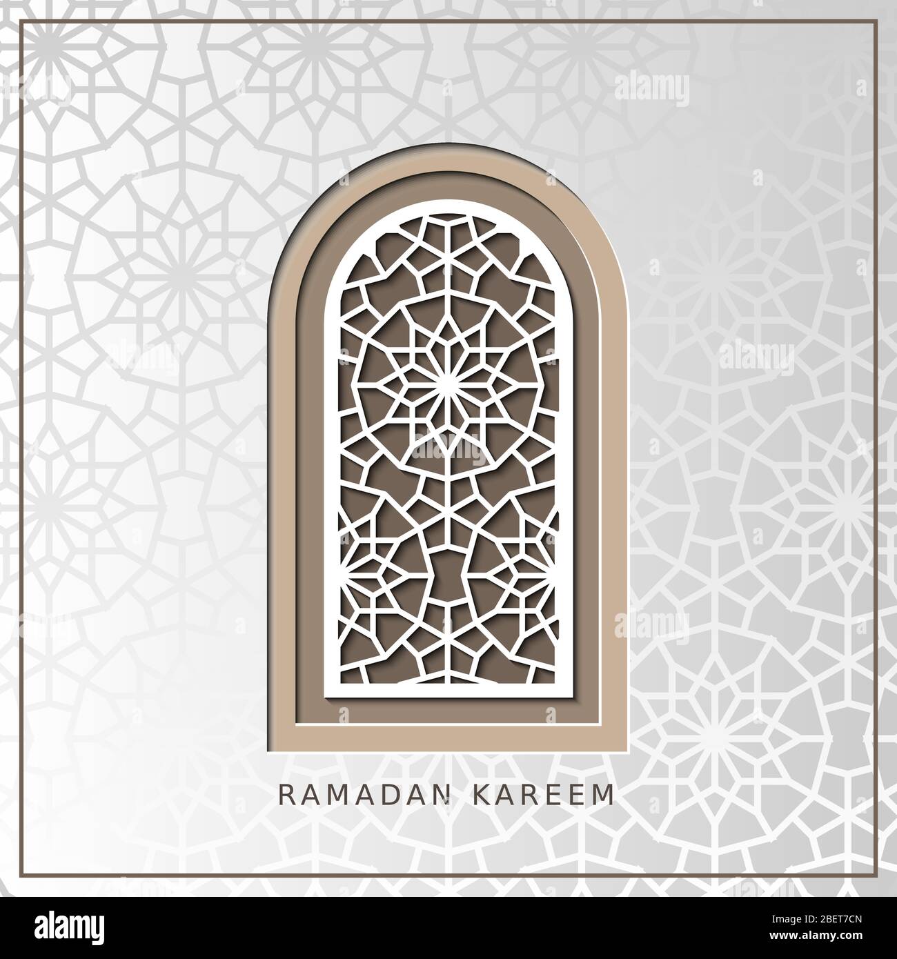 Ramadan kareem carta vettoriale con finestra arabica. Tagliare Illustrazione Vettoriale