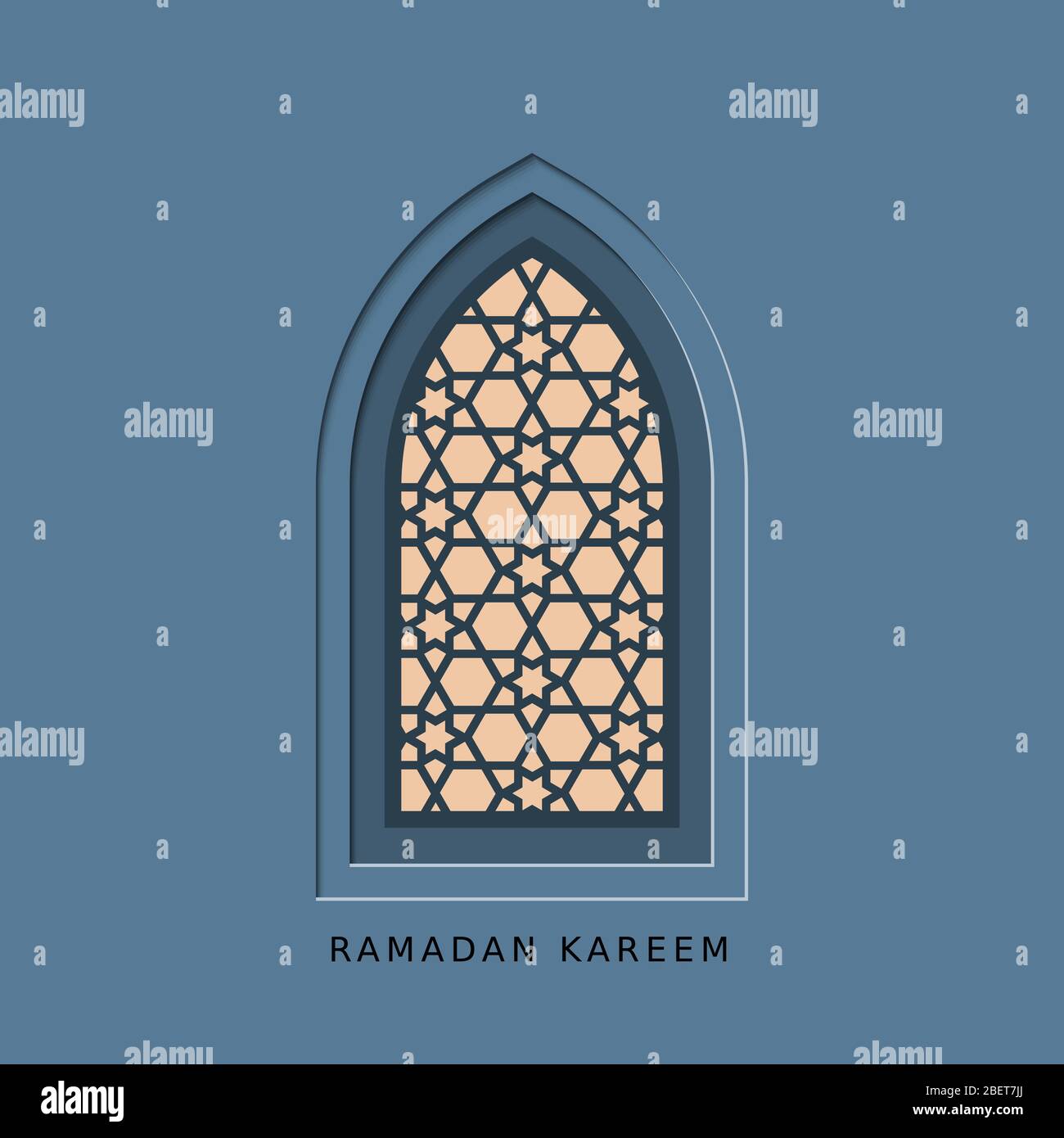 Ramadan kareem carta vettoriale con finestra arabica. Tagliare Illustrazione Vettoriale