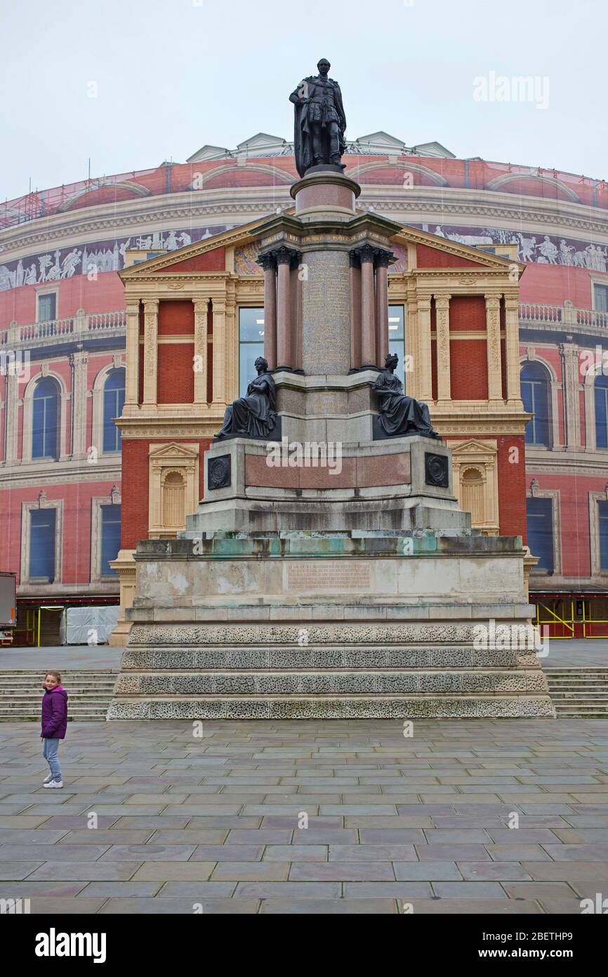 Royal Albert Hall e la statua del Principe Alberto Foto Stock