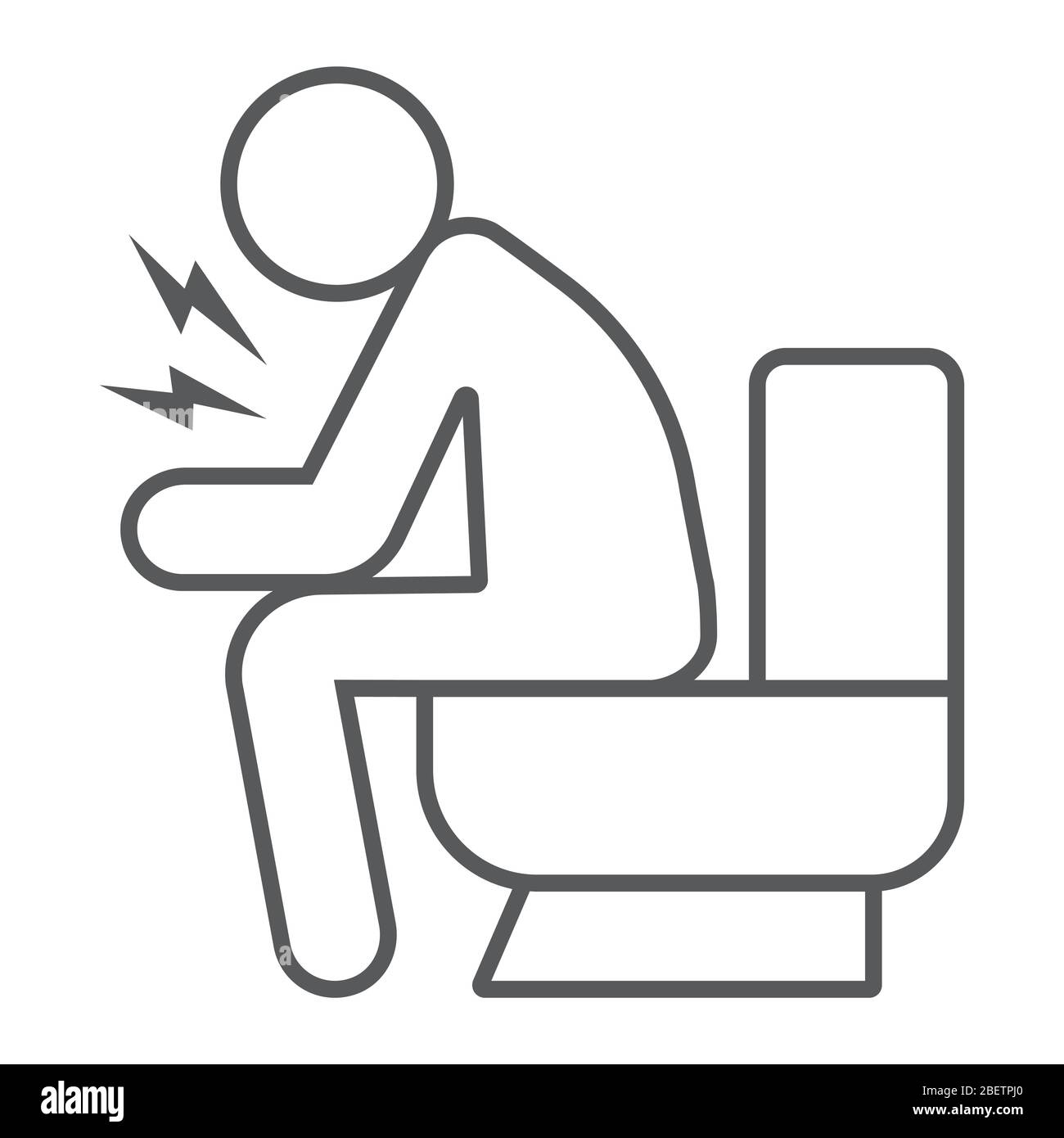 Diarrea sottile linea icona, malattia e covid-19, uomo seduto su gabinetto segno, grafica vettoriale, un'icona lineare su uno sfondo bianco, eps 10. Illustrazione Vettoriale