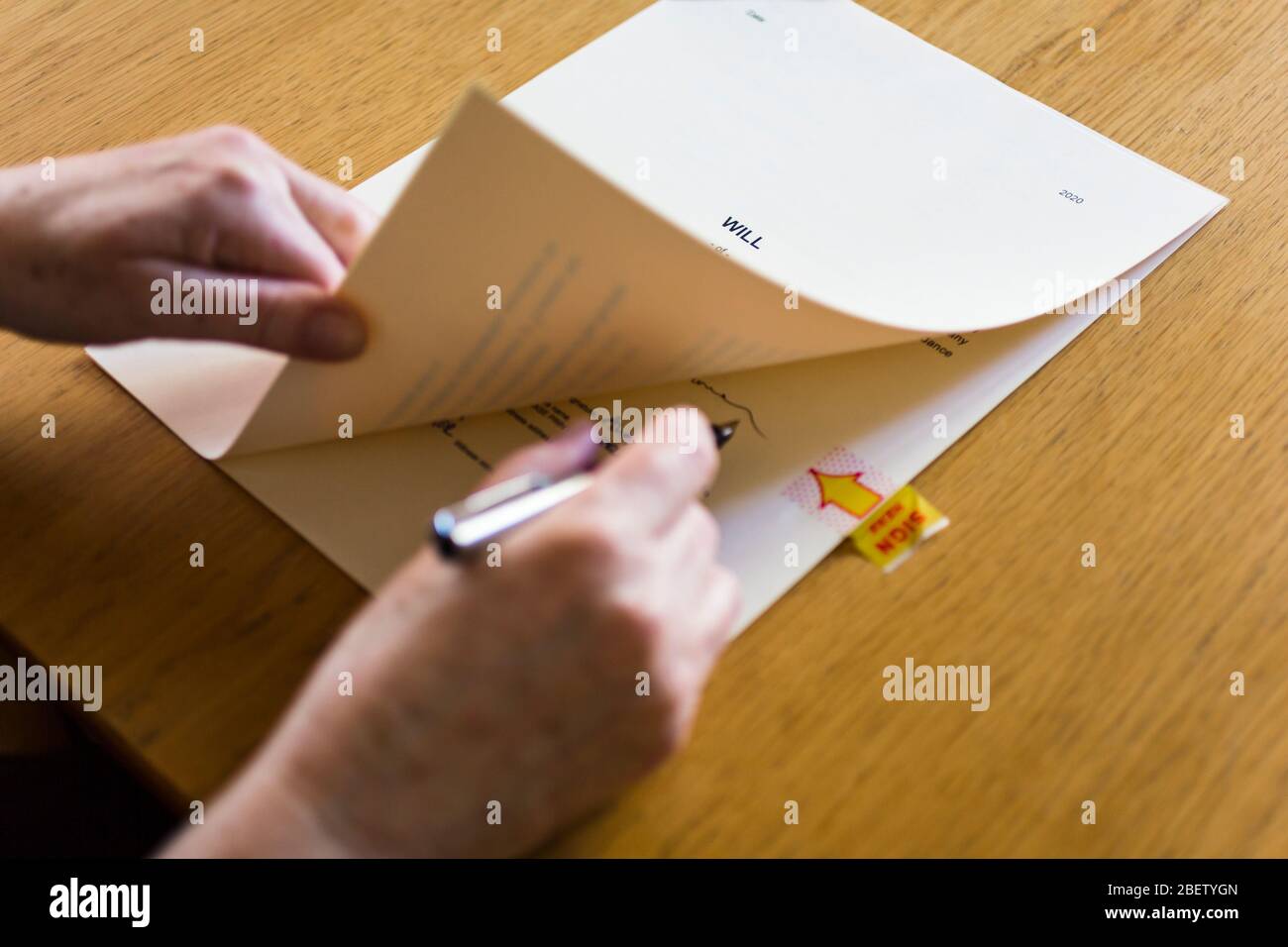 Firma di una volontà. Foto Stock