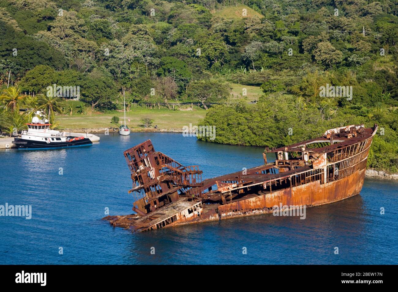 Naufragio della nave a Mohogany Bay, Roatan Island, Honduras, America Centrale Foto Stock