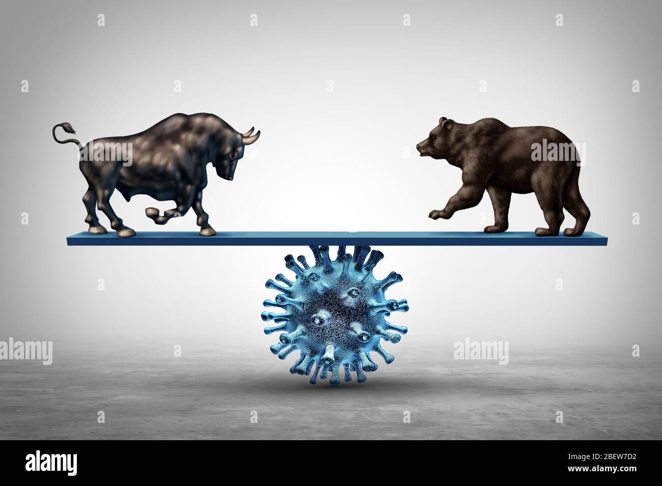 Commercio veda la sega e malattia e lo scoppio economico pandemic e la paura del virus di borsa o l'economia di bue e di buy su un concetto di veduto di veda. Foto Stock