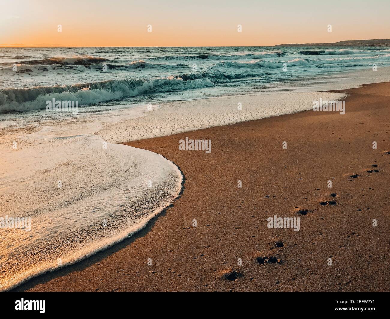 Linea dell'oceano sulla costa della California durante il tramonto Foto Stock