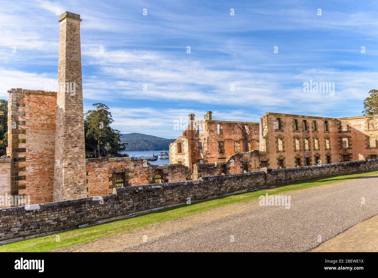 Il penitenziario (vecchio mulino di farina) parte della vasta architettura coloniale a Port Arthur, Tasmania in Australia. Foto Stock