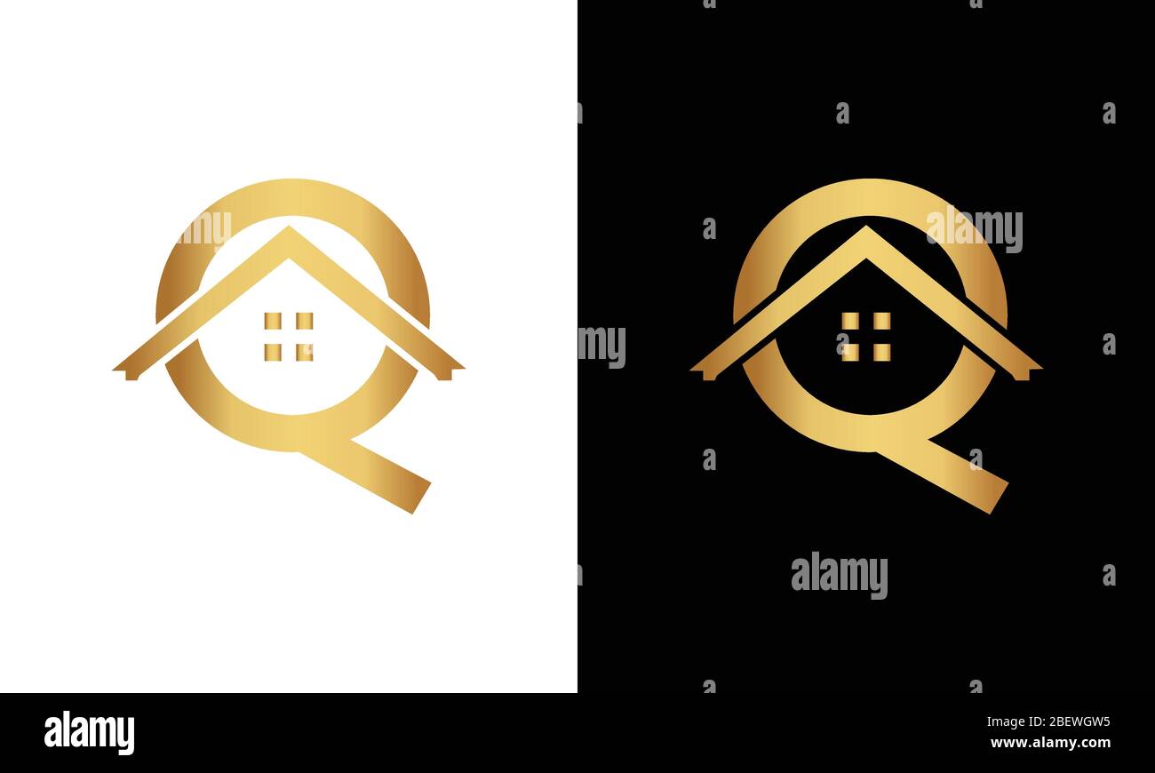 Q logo con profilo lettera per tetto. Logo immobiliare. Illustrazione Vettoriale
