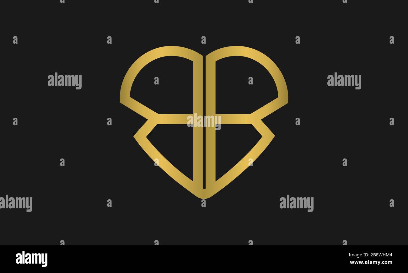 Logo con logo B o B a forma di cuore, design con logo per l'invito al matrimonio, nome del matrimonio e nome commerciale. Illustrazione Vettoriale