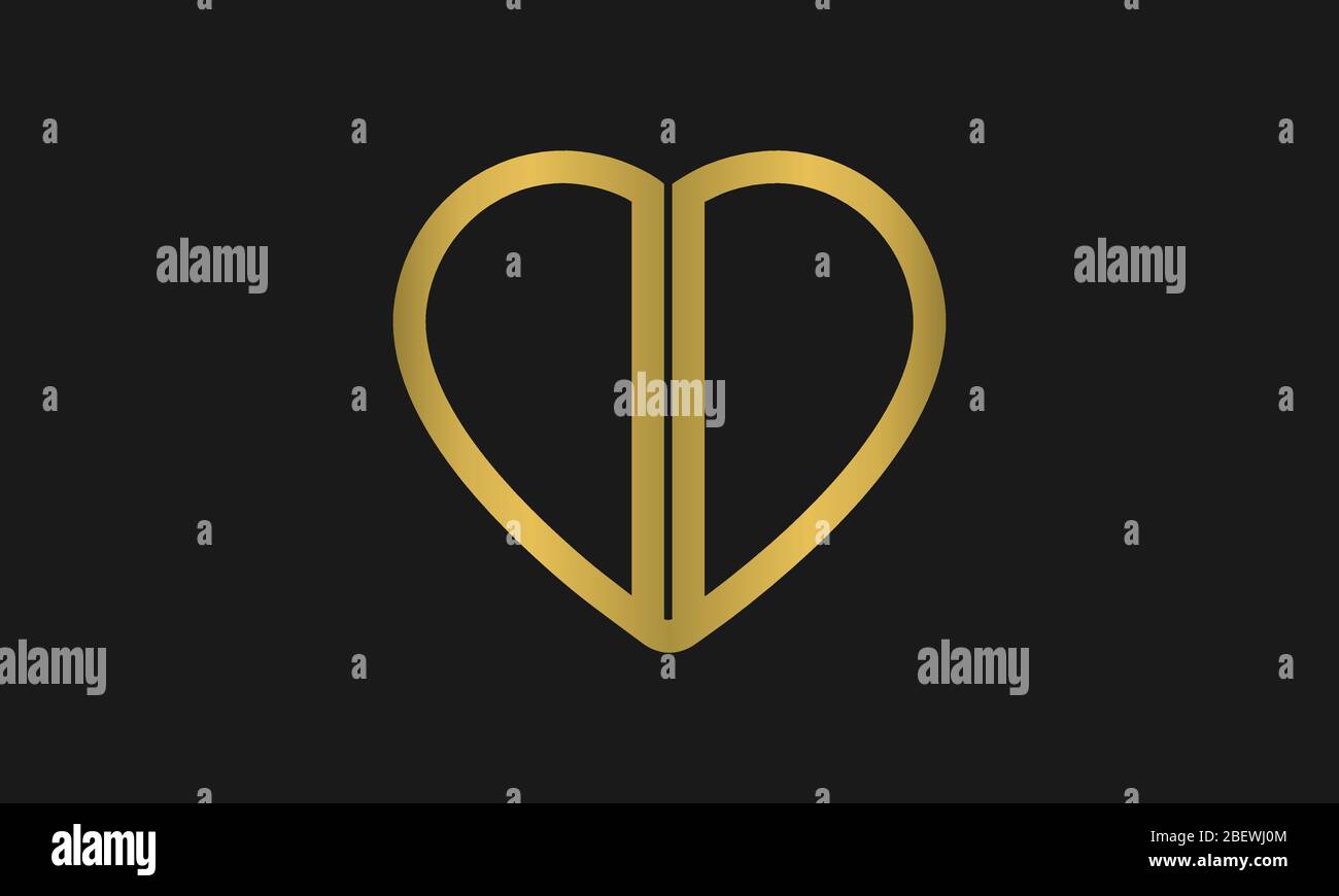 Logo a forma di cuore formato lettera D o lettera DD, logo design per l'invito al matrimonio, nome del matrimonio e nome aziendale. Illustrazione Vettoriale
